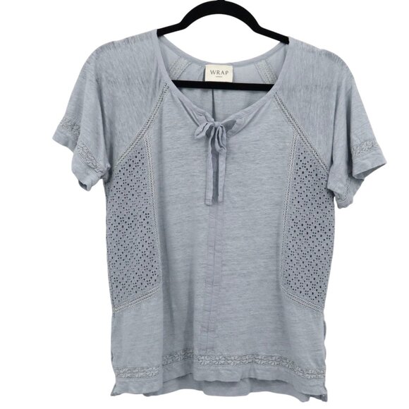 Wrap London Linen Top Womens S Blue Resort Travel Vacation Summer Cottage Boho - Picture 1 of 16